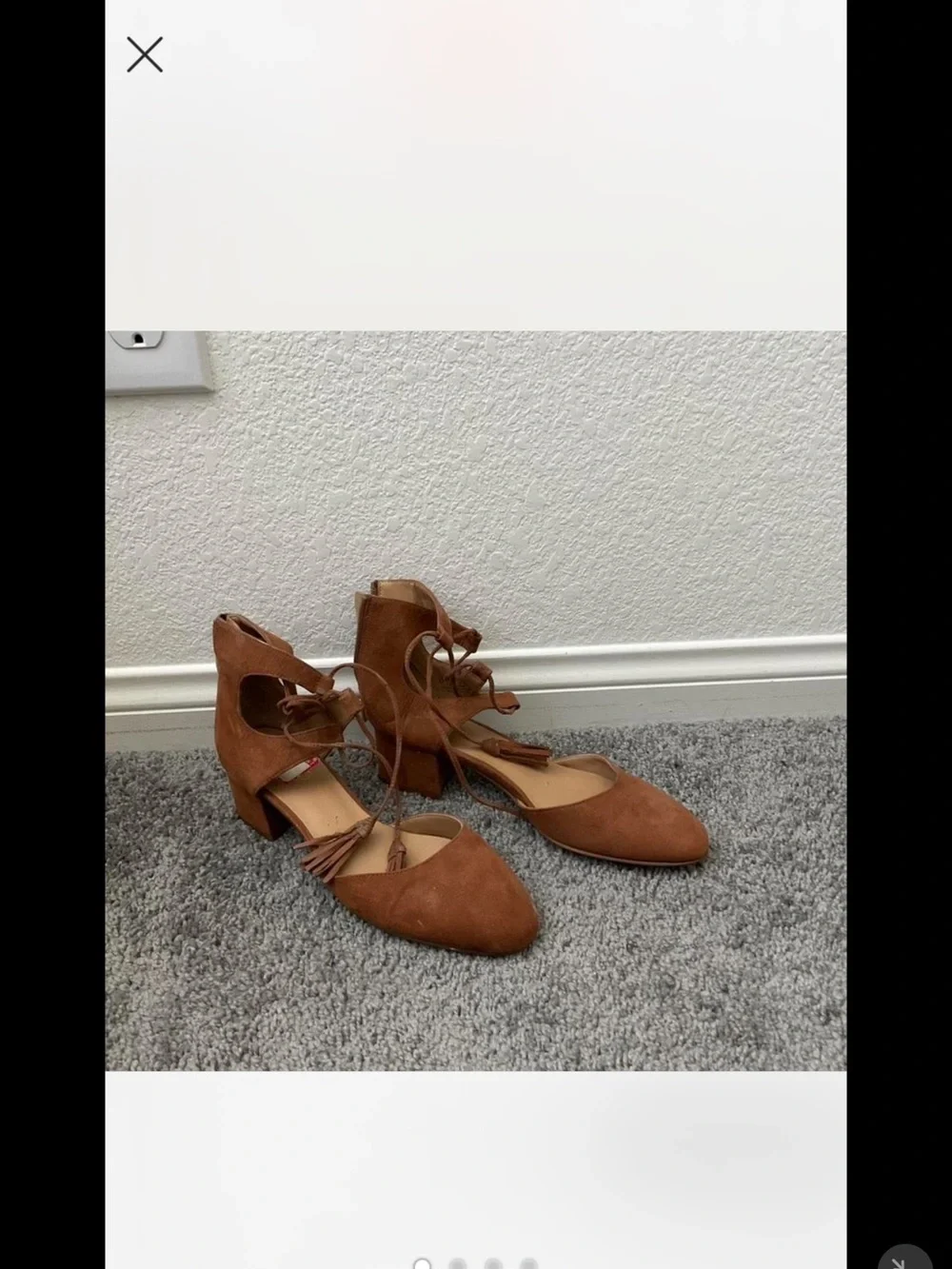 Franco Sarto Tan Suede Lace-Up Pointed Toe Low Heel Flats